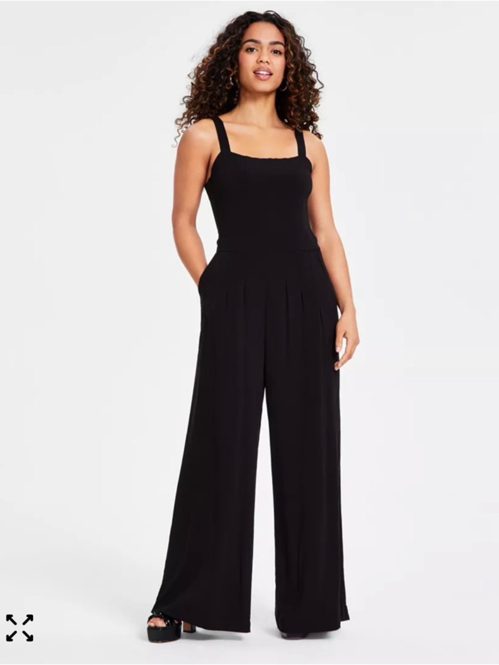 Bar III Black Square-Neck Wide Leg Jumpsuit